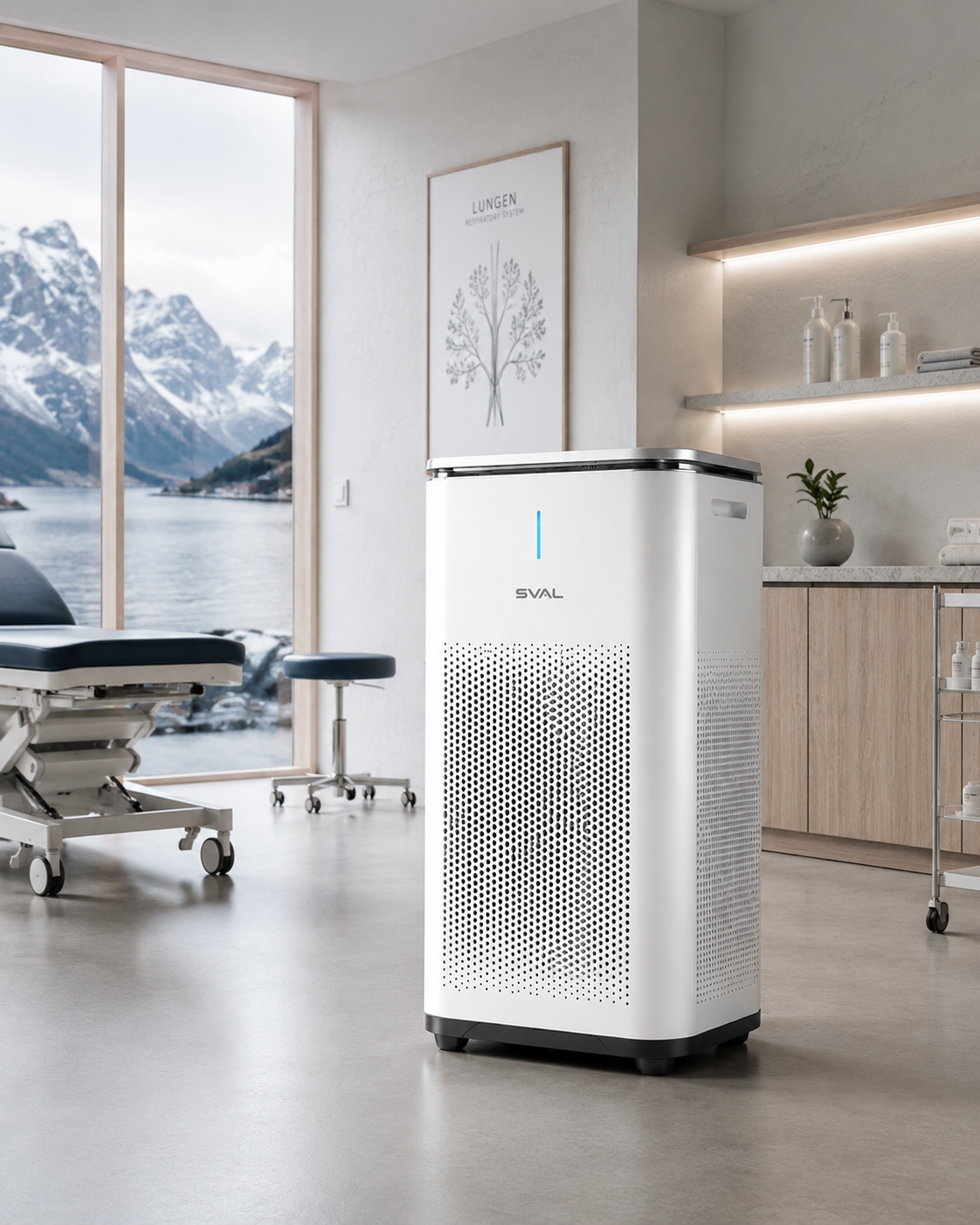 SVAL Air Clinic purifier positioned in a bright clinic room